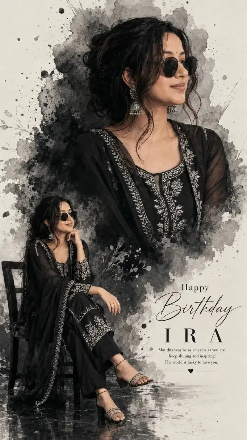 Monochrome Birthday Elegance for Ira — AI Photo Editing Prompt on Faymas