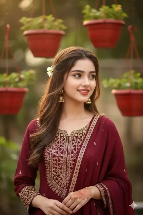 A warm, cinematic vertical portrait of a smiling young woman — AI Photo Editing Prompt on Faymas