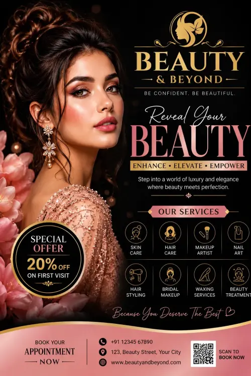 Reveal Your Beauty – Luxury Beauty Salon Poster — AI Photo Editing Prompt on Faymas