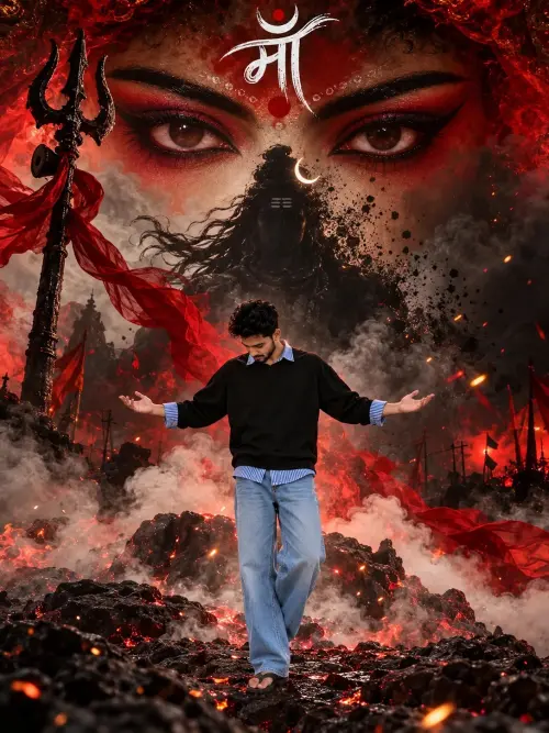 Maa Durga & Mahadev Devotional Poster | Powerful Navratri AI Portrait — AI Photo Editing Prompt on Faymas