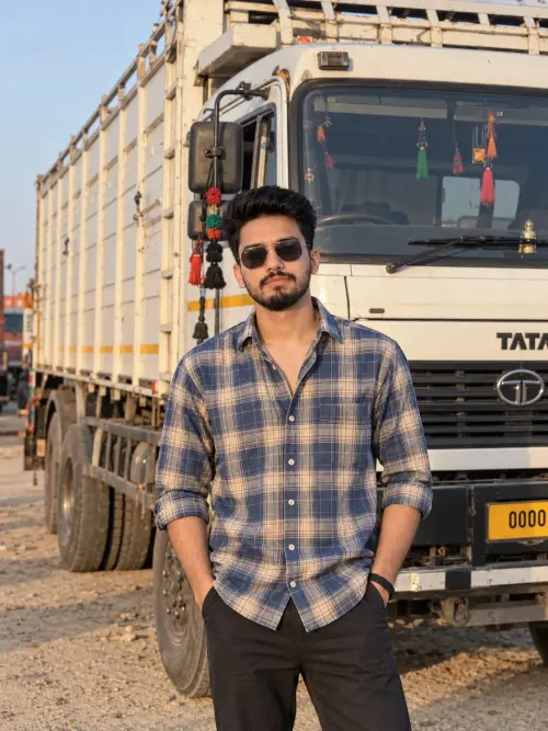 Stylish Boy with Tata Truck AI Photo Prompt | Attitude Look for Boys — AI Photo Editing Prompt on Faymas