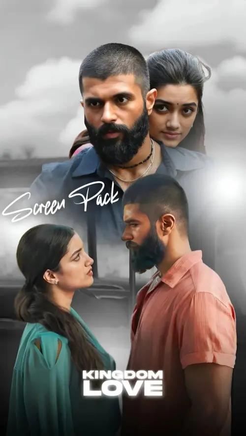 Cinematic Double-Exposure Romantic Movie Poster of South Asian Couple with Buzz Cut Bearded Man and Long-Haired Woman — AI Photo Editing Prompt on Faymas
