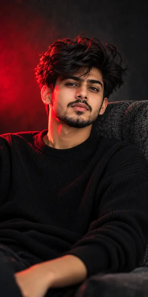 Red Light Boy Aesthetic 🖤 | Cinematic Moody Portrait Photography — AI Photo Editing Prompt on Faymas