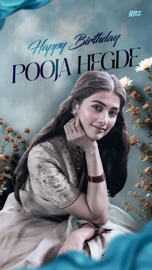 Celebratory Editorial Birthday Poster Portrait of Smiling Young South Asian Woman in Embroidered Silk Kurti Seated with — AI Photo Editing Prompt on Faymas