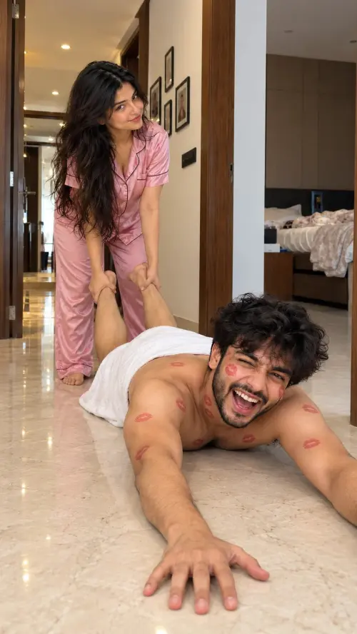 Funny AI Couple Photo Prompt with Lipstick Kisses | Realistic Indian Couple Photography — AI Photo Editing Prompt on Faymas