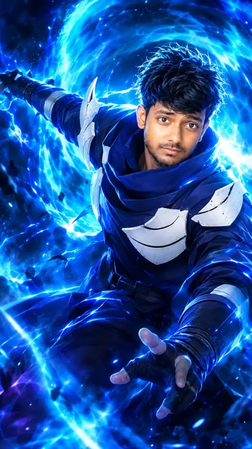 BLUE ENERGY SHINOBI WARRIOR — ULTRA-REALISTIC FACE IDENTITY LOCK — AI Photo Editing Prompt on Faymas