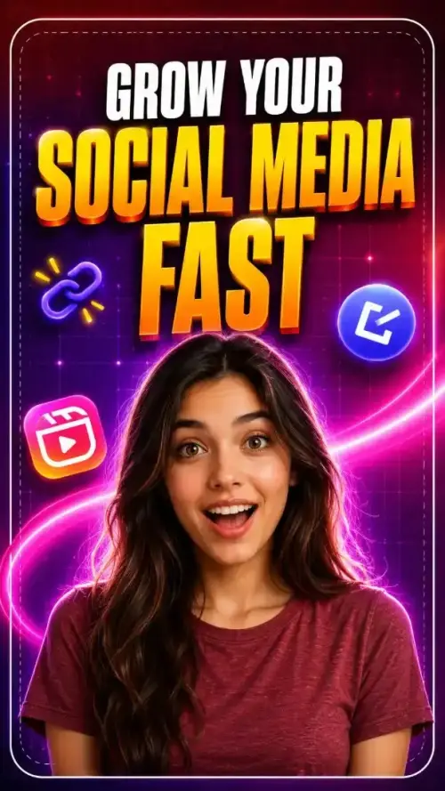 Grow Your Social Media Fast – Neon Creator Poster — AI Photo Editing Prompt on Faymas