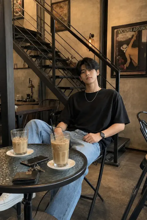 Modern Classic — Café Portrait. — AI Photo Editing Prompt on Faymas