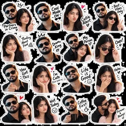 Funny Couple Reaction Sticker Pack — 16 Poses — AI Photo Editing Prompt on Faymas