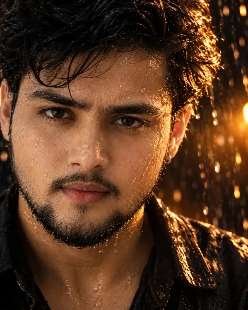 ULTRA-REALISTIC 8K GOLDEN RAIN CINEMATIC MALE PORTRAIT PROMPT — AI Photo Editing Prompt on Faymas