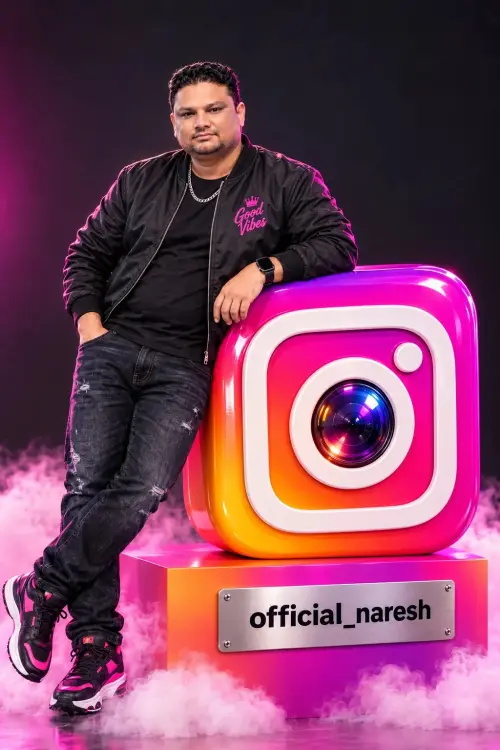 “Official Naresh – Neon Instagram Icon Studio Portrait” — AI Photo Editing Prompt on Faymas