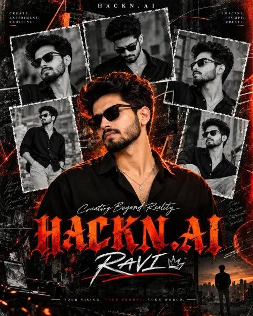 AI Identity Poster Prompt | Cinematic Multi-Portrait Collage, Dark Aesthetic & Orange Typography — AI Photo Editing Prompt on Faymas