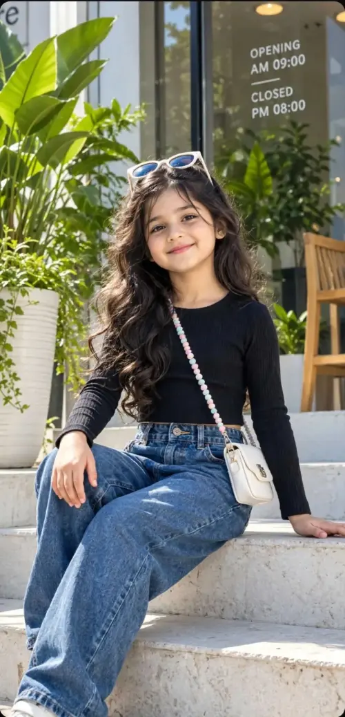 Cute Kids Fashion Portrait, Sunny Day Cafe Look — AI Photo Editing Prompt on Faymas
