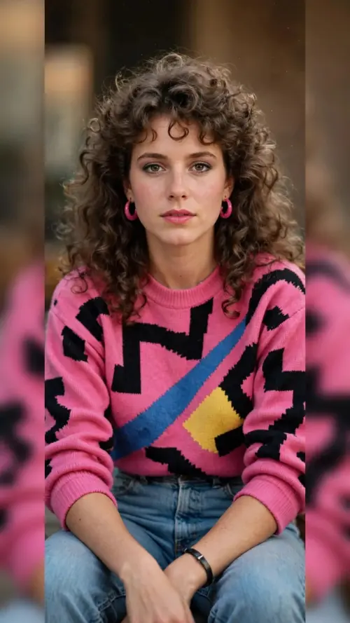 1980s Retro Sweater Portrait - Vintage Pink Style — AI Photo Editing Prompt on Faymas