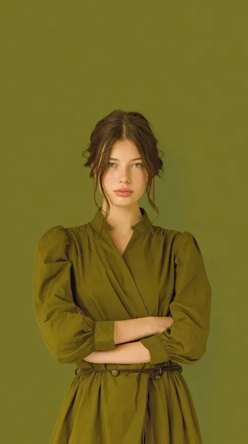 Olive Green Studio Portrait — AI Photo Editing Prompt on Faymas