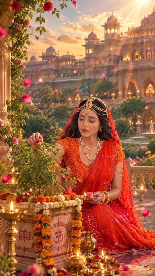 Royal Garden Puja at Sunset — Traditional Indian Goddess — AI Photo Editing Prompt on Faymas