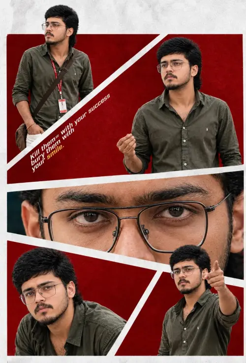 Bold Red Editorial Portrait Collage | Cinematic Men’s Instagram Post — AI Photo Editing Prompt on Faymas