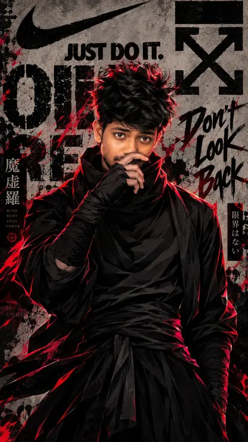DARK ANIME WARRIOR — REAL FACE IDENTITY LOCK — BLACK & RED CINEMATIC WALLPAPER — AI Photo Editing Prompt on Faymas