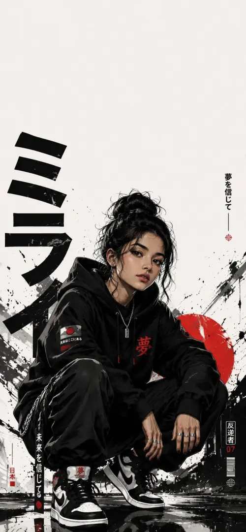 Japanese Streetwear Anime Lock Screen AI Prompt | Premium Minimalist iPhone Wallpaper Design — AI Photo Editing Prompt on Faymas