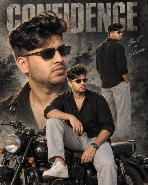 Smoky Motorcycle Triple Portrait — AI Photo Editing Prompt on Faymas