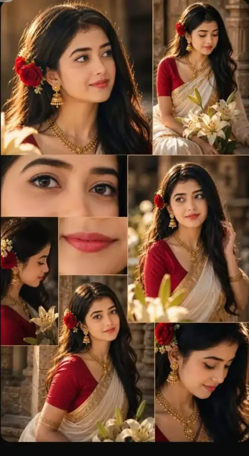 Timeless Indian Elegance — White Saree & Red Roses — AI Photo Editing Prompt on Faymas