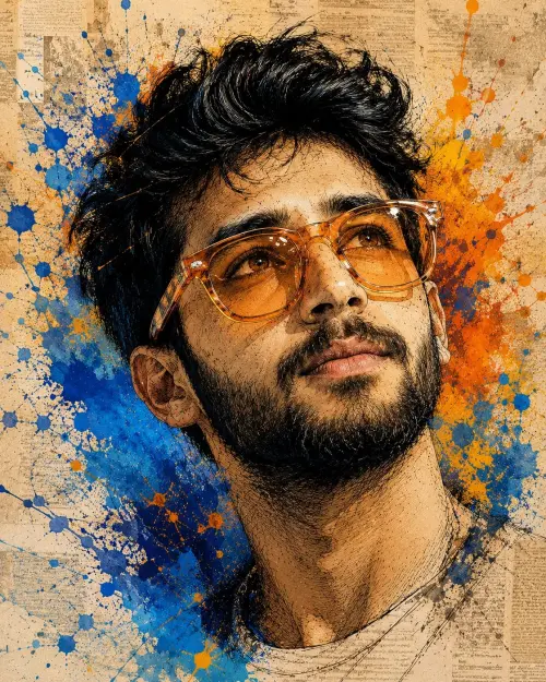 Expressive Ink Sketch Portrait AI Prompt | Editorial Mixed-Media Art with Vibrant Paint Splashes — AI Photo Editing Prompt on Faymas