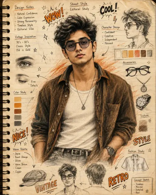 Ultra-Realistic Sketchbook Portrait AI Prompt | Vintage Mixed-Media Editorial Illustration with Perfect Identity Preserv — AI Photo Editing Prompt on Faymas