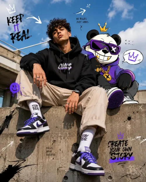 Cartoon Companion Editorial AI Prompt | Cinematic Streetwear Portrait with Stylized [ANIMAL] — AI Photo Editing Prompt on Faymas