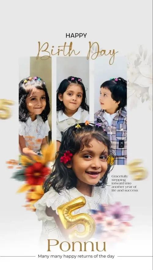 Elegant 5th Birthday Photo Collage – Ponnu — AI Photo Editing Prompt on Faymas