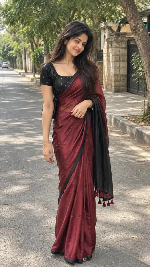Maroon Silk Saree AI Photo Prompt | Beautiful Indian Girl Fashion Portrait — AI Photo Editing Prompt on Faymas