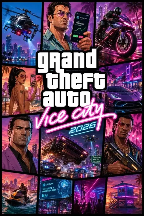 Stylized AAA Video Game Key Art Poster Create a stylized AAA video game key art poster, with cONCEPT: “Vice City 2026” r — AI Photo Editing Prompt on Faymas