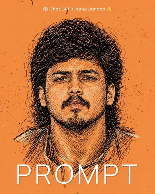 Hand-Drawn Ink Portrait – Orange Sketch Art — AI Photo Editing Prompt on Faymas