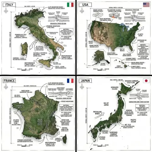 Infographic Image of COUNTRY, Combining a Realistic Photograph or Photoreal Render Create an infographic image of COUNTR — AI Photo Editing Prompt on Faymas