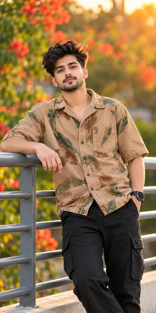 Golden Hour Boy Portrait ✨ | Stylish Men’s Fashion Aesthetic & Instagram DP Ideas — AI Photo Editing Prompt on Faymas