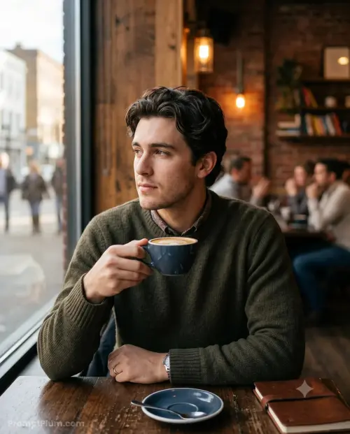 Morning Coffee in a Warm Cafe. — AI Photo Editing Prompt on Faymas