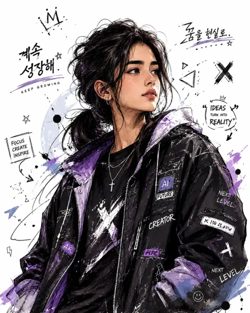 Korean Doodle Character Illustration AI Prompt | Hand-Drawn Editorial Manga Concept Art — AI Photo Editing Prompt on Faymas