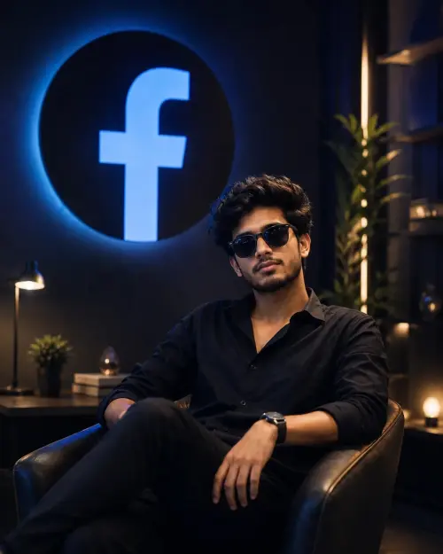 Facebook Neon Lounge – Cinematic Portrait — AI Photo Editing Prompt on Faymas