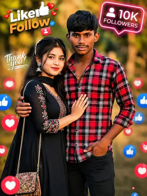 Indian Couple Social Media Post AI Prompt with Followers Sticker — AI Photo Editing Prompt on Faymas