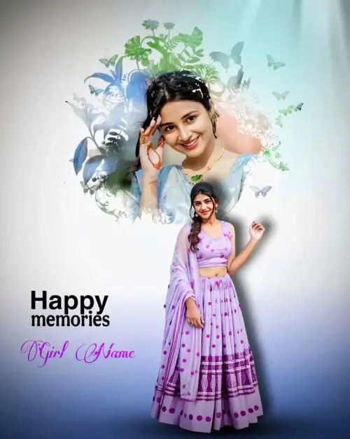 Creative Graphic Poster Portrait with Double Exposure of Indian Woman in Lilac Lehenga — AI Photo Editing Prompt on Faymas