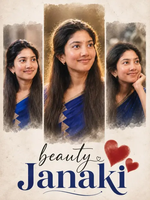 Beauty Janaki – Elegant Blue Saree Portrait Collage — AI Photo Editing Prompt on Faymas