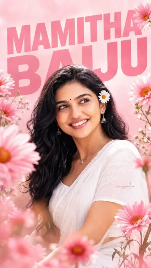 Pink Blossom Beauty — MAMITHA BAJJU Portrait — AI Photo Editing Prompt on Faymas