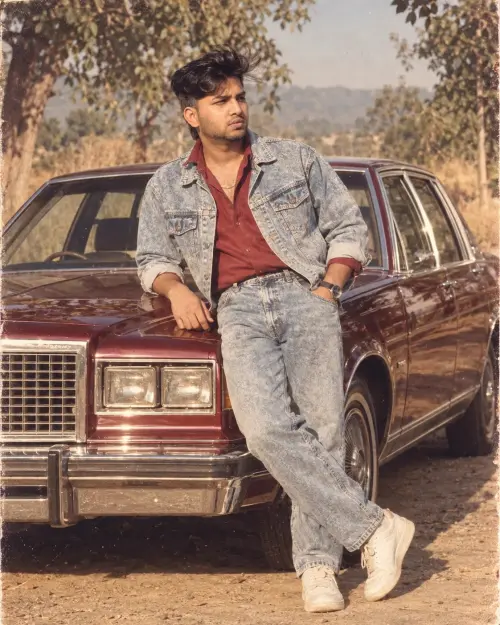 Vintage Denim Car Portrait — AI Photo Editing Prompt on Faymas