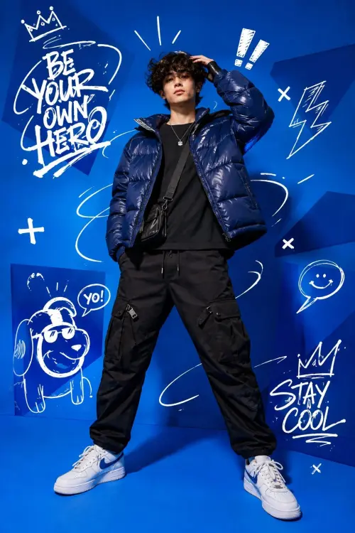 Electric Blue Streetwear Editorial AI Prompt | Pop Art Fashion Poster with Graphic Doodles — AI Photo Editing Prompt on Faymas