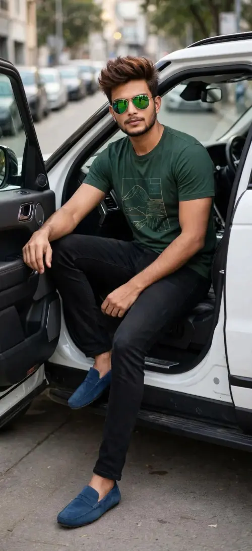 Stylish Indian Man SUV Street Portrait — AI Photo Editing Prompt on Faymas