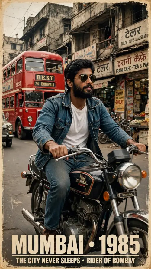 1980s Retro Bike Rider - Denim Jacket Vintage Style — AI Photo Editing Prompt on Faymas