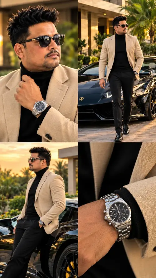 “Luxury Executive – Black Supercar & Timeless Elegance” — AI Photo Editing Prompt on Faymas