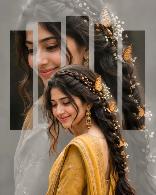 Butterfly Dreams — A Golden Indian Portrait” 🦋✨ — AI Photo Editing Prompt on Faymas