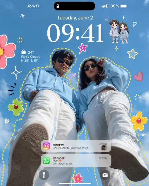 Couple iPhone Lock Screen Wallpaper | Cute Doodle Fashion Aesthetic — AI Photo Editing Prompt on Faymas