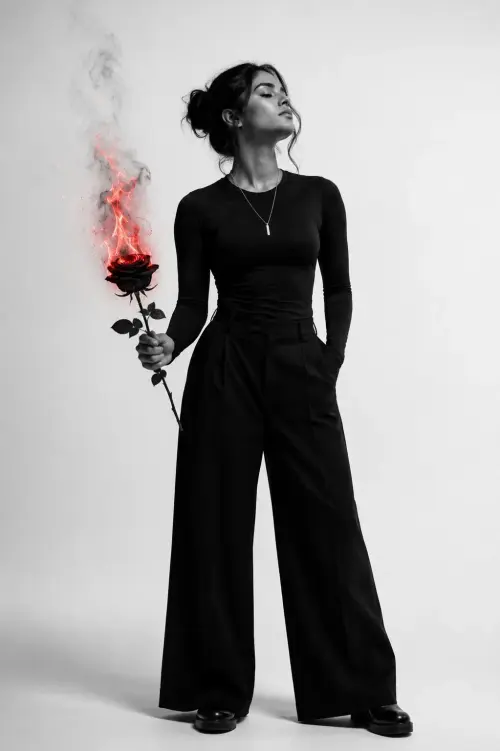 Black Rose Flame Portrait AI Prompt — AI Photo Editing Prompt on Faymas